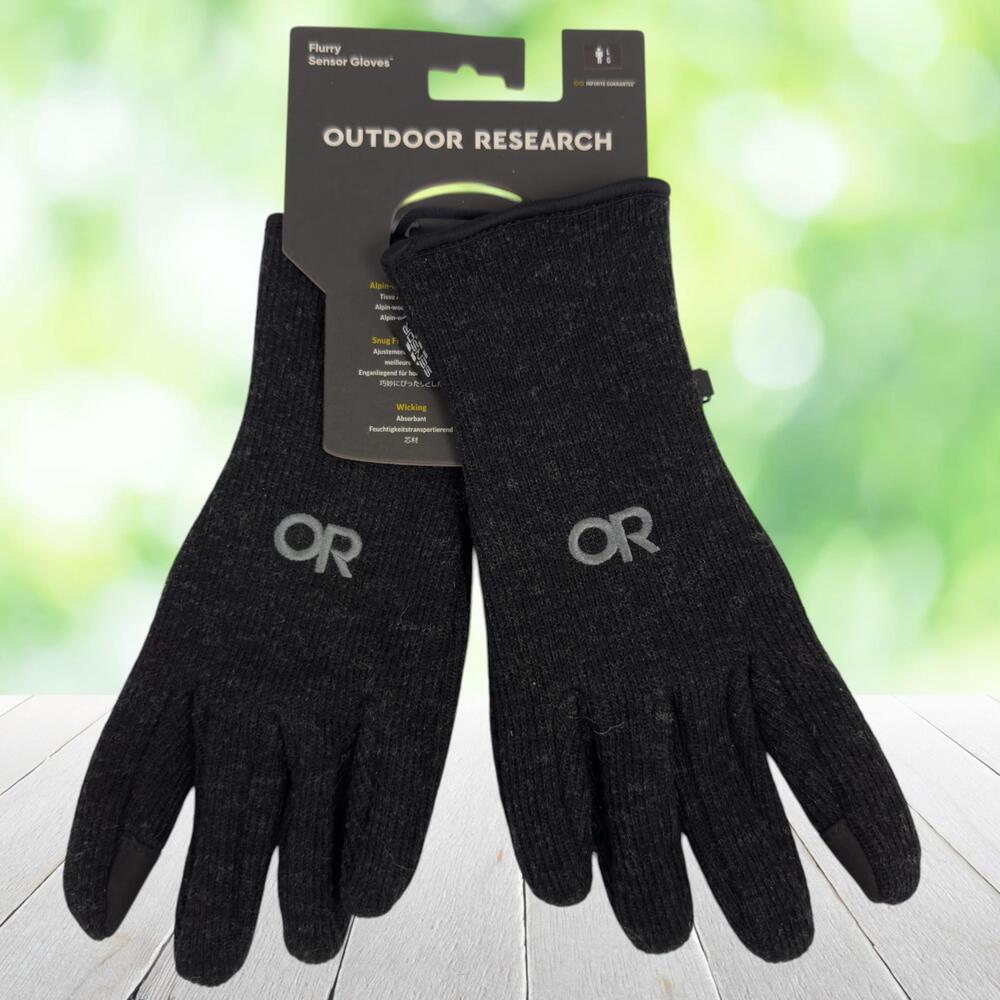 New OUTDOOR RESEARCH Flurry Sensor Wool Gloves Touchscreen Black Mens Size L